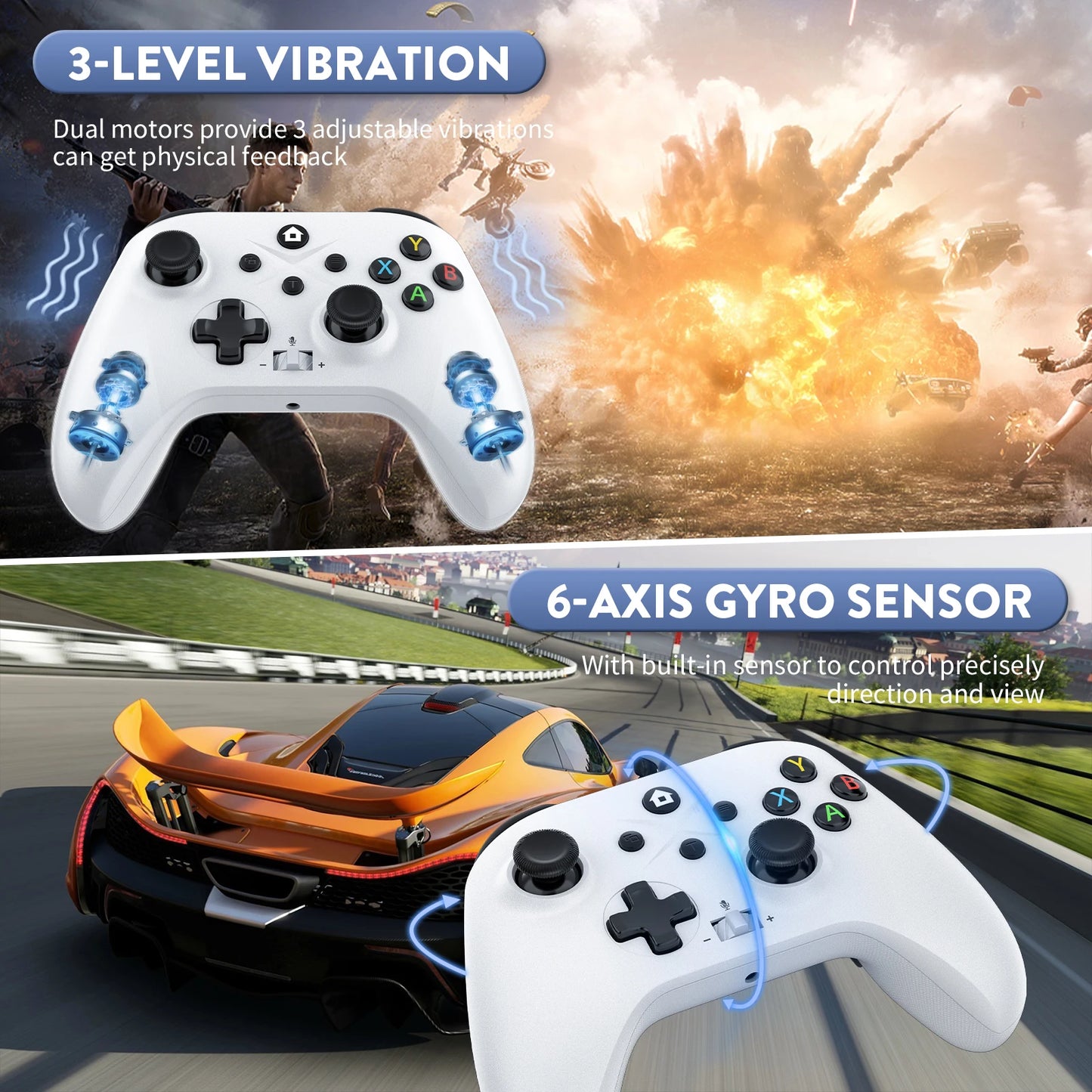 Dual Vibra Six Axis Gyroscope Gaming remote joystick Hall Rocker